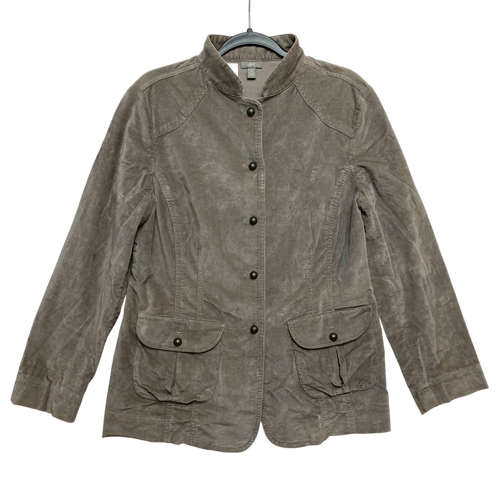 J. Jill Jacket Womens 12 Taupe Gray Corduroy Stretch Button Front Utility 12817